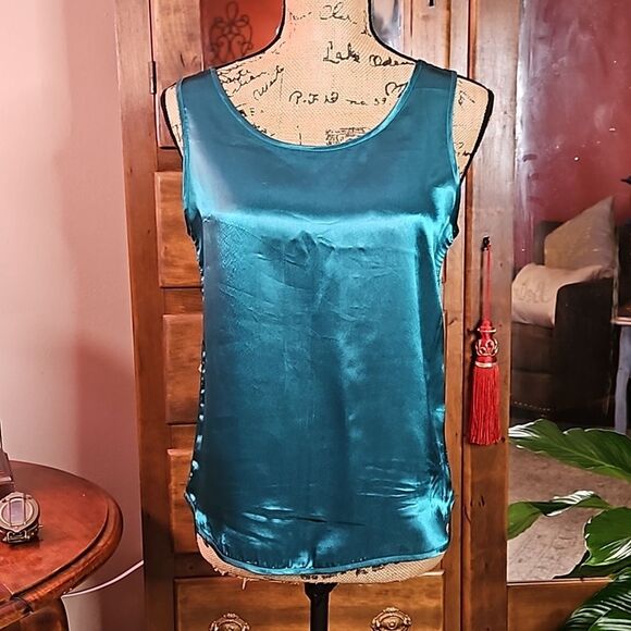 Executive Collection Teal silk top size Medium - Picture 1 of 12